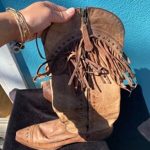 Tony Lama Brown Fringe Heeled Boots